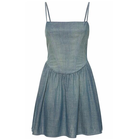 $395 RE/DONE Pam Chambray Gathered Dress Size: XS - Picture 1 of 4